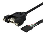 3 ft Panel Mount USB A to Motherboard Header Cable F/F