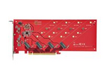 Quad M.2 PCIe Adapter Card, x16 Quad NVMe or AHCI M.2 SSD to PCI Express 4.0, Up to 7.8GBps/Drive, For 2242/2260/2280/22110mm PCIe M-Key M2 SSDs, Bifurcation Required