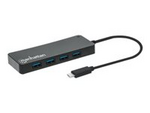 Manhattan USB-C Dock/Hub, Ports (x7): USB-A (x7), 5 Gbps (USB 3.2 Gen1 aka USB 3.0), External Power Supply Not Needed, Cable 15cm, SuperSpeed USB, Black, Three Year Warranty, Blister