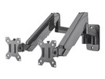 Manhattan TV & Monitor Mount, Wall, Full Motion (Gas Spring), 2 screens, Screen Sizes: 17-32", Black, Dual Screen, VESA 75x75 to 100x100mm, Max 8kg (each), Tilt & Swivel with 3 Pivots, Lifetime Warranty
