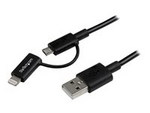 1m (3 ft) Black Apple 8-pin Lightning Connector or Micro USB to USB Combo Cable for iPhone iPod iPad