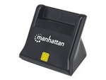 Manhattan USB-A Smart/SIM Card Reader, 480 Mbps (USB 2.0), Desktop Standing, Friction Type compatible, Hi-Speed USB, Cable 86cm, Black, Three Year Warranty, Blister