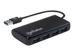 Manhattan USB-A 4-Port Hub, 4x USB-A Ports, 5 Gbps (USB 3.2 Gen1 aka USB 3.0), Bus Power, SuperSpeed USB, Black, Three Year Warranty, Box