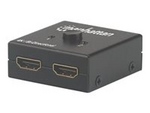 Manhattan HDMI Switch 2-Port, 4K@30Hz, Bi-Directional, Black, Displays output from x1 HDMI source to x2 HD displays (same output to both displays) or Connects x2 HDMI sources to x1 display, Manual Selection, No external power required, 3 Year Warranty