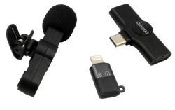 Trådlös mikrofon för vlogging, USB-C/Lightning-adapter, svart