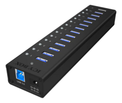 Active 13-port USB 3.0 hub, aluminium, black
