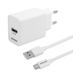 Wall charger 12W, USB-A Micro USB Cable 1m, White