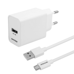 Wall charger 12W, USB-A Micro USB Cable 1m, White
