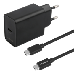 Wall charger USB-C PD 20W, 1 m USB-C/C cable,black