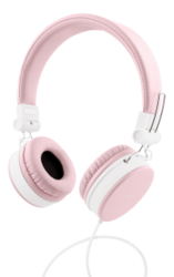 Hörlurar med mikrofon, hopfällbar, 3,5 mm anslutning, fjärrkontroll, 1,5 m kabel, rosa
