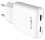 USB-C wall charger 45 W, 2x USB-C PD, slim, tot 45 W, white