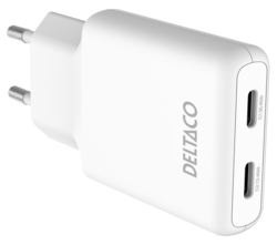 USB-C wall charger 45 W, 2x USB-C PD, slim, tot 45 W, white