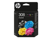 HP 308 - 2-pack - svart, cyan, magenta, gul