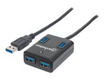 Manhattan USB-A 4-Port Hub, 4x USB-A Ports, 5 Gbps (USB 3.2 Gen1 aka USB 3.0), Bus Power, Fast charging x1 Port up to 0.9A or x4 Ports with power jack (not included), SuperSpeed USB, Black, Three Year Warranty, Blister