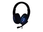 Manhattan USB-A Gaming Headset with LEDs (Clearance Pricing). Retractable Built-in Microphone, Audio Control, Integrated 1.8m cable, Black and Blue, Three Year Warranty