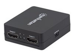 Manhattan HDMI Splitter 2-Port , 1080p, Black, Displays output from x1 HDMI source to x2 HD displays (same output to both displays), USB-A Powered (cable included, 0.7m), Three Year Warranty, Retail Box