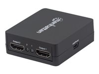 Manhattan HDMI Splitter 2-Port , 1080p, Black, Displays output from x1 HDMI source to x2 HD displays (same output to both displays), USB-A Powered (cable included, 0.7m), Three Year Warranty, Retail Box