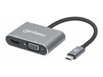 Manhattan USB-C Dock/Hub, Ports (x4):  HDMI, USB-A, USB-C and VGA, With Power Delivery (87W) to USB-C Port (Note add USB-C wall charger and USB-C cable needed), All Ports can be used at the same time, Aluminium, Space Grey, Three Year Warranty, Retail Box