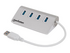Manhattan USB-A 4-Port Hub, 4x USB-A Ports, 5 Gbps (USB 3.2 Gen1 aka USB 3.0), Bus Powered, Fast charging up to 0.9A, SuperSpeed USB, Aluminium Housing, Windows and Mac, Silver, Three Year Warranty, Blister