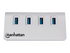 Manhattan USB-A 4-Port Hub, 4x USB-A Ports, 5 Gbps (USB 3.2 Gen1 aka USB 3.0), Bus Powered, Fast charging up to 0.9A, SuperSpeed USB, Aluminium Housing, Windows and Mac, Silver, Three Year Warranty, Blister
