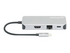 Manhattan USB-C Dock/Hub with Card Reader, Ports (x6): Ethernet, HDMI, USB-A (x3) and USB-C, With Power Delivery (10W) to USB-C Port (Note additional USB-C wall charger and USB-C cable needed), Cable 15cm, Aluminium, Silver, Three Year Warranty, Retail Box