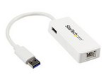 USB 3.0 to Gigabit Ethernet Adapter NIC w/ USB Port (White)