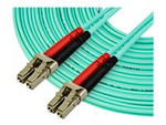 10 m OM4 LC to LC Multimode Duplex Fiber Optic Patch Cable- Aqua