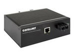 Intellinet Industrial Fast Ethernet Media Converter, 100Base-TX to 100Base-FX (SC) Single-mode, 20 km, IP40-rated Metal Housing, DIN-rail Mount