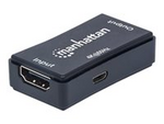 Manhattan HDMI Repeater, 4K@60Hz, Active, Boosts HDMI Signal up to 40m, Black, Three Year Warranty, Blister