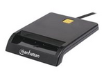 Manhattan USB-A Contact Smart Card Reader, 12 Mbps, Friction type compatible, External, Windows or Mac, Cable 105cm, Black, Three Year Warranty, Blister