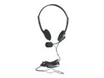 Manhattan Stereo On-Ear Headset (3.5mm) (Clearance Pricing), Microphone Boom, In-Line Volume Control, Foam Earpads, Standard 2x 3.5mm stereo jack/plug for audio/mic use, cable 2m, Black, Three Year Warranty, Blister