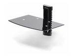 Floating Wall-Mounted AV Shelf, Adjustable Height Shelf For Under TV, Organize A/V Equipment On Black Tempered Glass Shelf