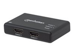 Manhattan HDMI Splitter 2-Port , 4K@30Hz, Displays output from x1 HDMI source to x2 HD displays (same output to both displays), AC Powered (cable 0.9m), Black, Three Year Warranty, Retail Box