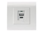 Intellinet 2-Port USB-A & USB-C Wall Outlet with Faceplate, Two USB Charging Ports with Safety Cover, 5 V / 2.1 A Output, 80 x 80 European Faceplate