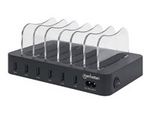 Manhattan Charging Station, 6x USB-A Ports, Outputs: 6x 2.4A, Smart IC, LED Indicator Lights, Black, Three Year Warranty, Box