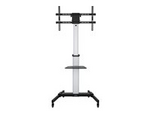 Manhattan TV & Monitor Mount, Trolley Stand, 1 screen, Screen Sizes: 37-86", -10 to 5° Tilt, 90° Rotation, Silver/Black, VESA 200x200 to 600x400mm, Max 50kg, Height adjustable 1200 to 1600mm, AV/Laptop shelf, Aluminium, LFD, Lifetime Warranty