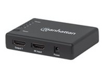 Manhattan HDMI Splitter 4-Port (Compact), 4K@30Hz, Displays output from x1 HDMI source to x4 HD displays (same output to four displays), AC Powered (cable 0.7m), Black, Three Year Warranty, Retail Box